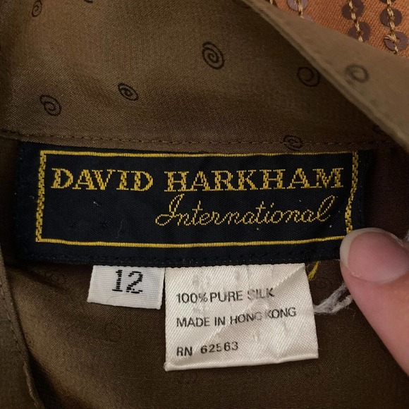 VTG‎ David Harkham Shirt Womens Sz 12 Brown Silk Vintage Hidden Button Blouse - Picture 6 of 8